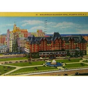 Marlborough Blenheim Hotel Atlantic City Postcard New Jersey 1950 Linen Fountain